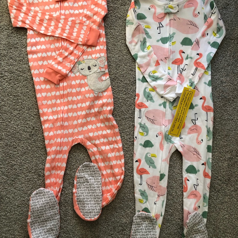 Carter's Pink and White Flamingo and Heart Footies